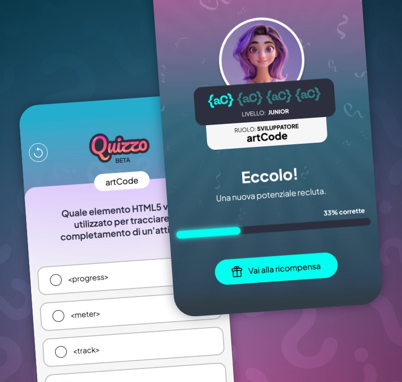 Screenshot del progetto Quizzo, un'applicazione per quiz interattivi legati alla programmazione.